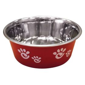 Spot Barcelona Stainless Steel Paw Print Dog Bowl Raspberry 32 Ounces