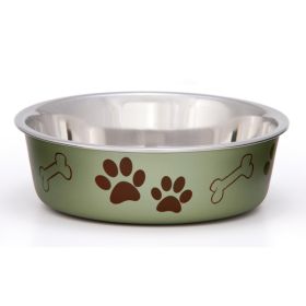 Loving Pets Metallic Dog Bowl Paw Print Artichoke Small