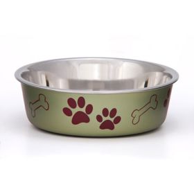 Loving Pets Metallic Dog Bowl Paw Print and Bone Artichoke Medium